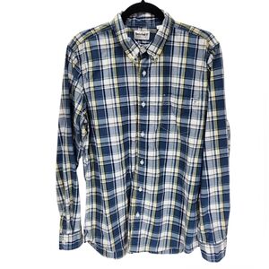 Timberland Plaid Button Down Shirt Mens Medium Blue Yellow